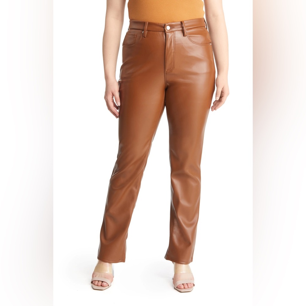 Good American Better Than Leather Good Icon Pant in Burnt Carmel 002 SZ 26 PLUS